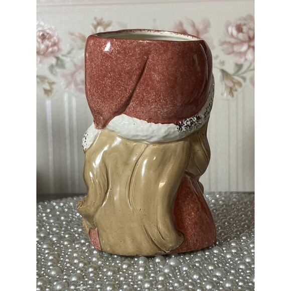Vintage 6" Santa Hat Lady Head Vase Blonde Pearls Long Eyelashes Wreath Mark - Picture 3 of 7